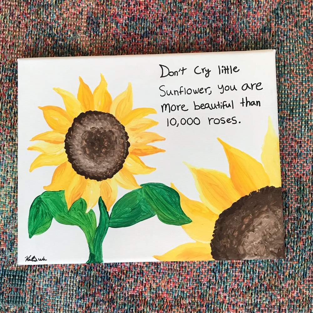 Boho floral sunflower canvas painting handmade